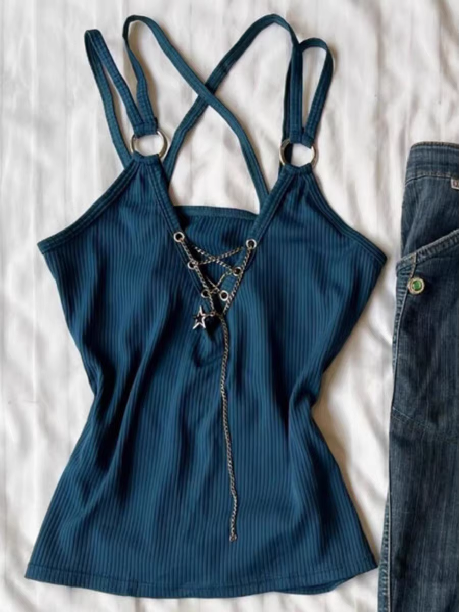 Femme vêtements fronde t-shirt Y2K licou Goth Punk mince américain haut court Vintage fille chaude s