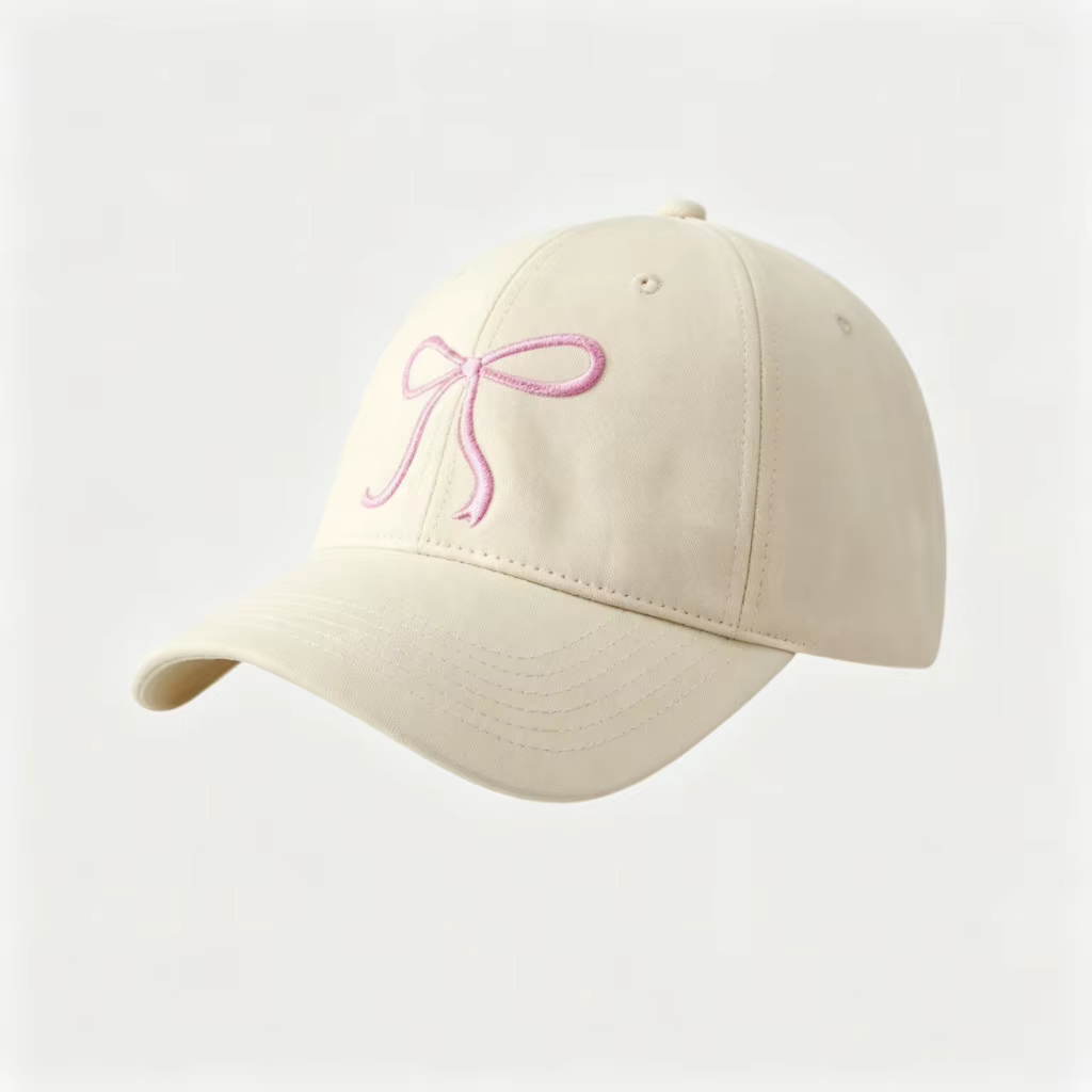 Casquette de baseball brodée avec nœud pour femme, style coréen, rose, mignonne, ajustable, effet am