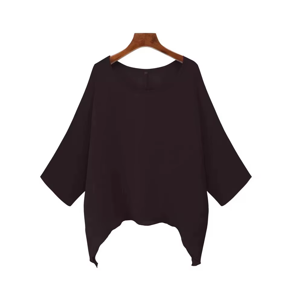 Nouveaux T-shirts amples à manches chauve-souris unies pour femmes, col rond, décontractés, avec our