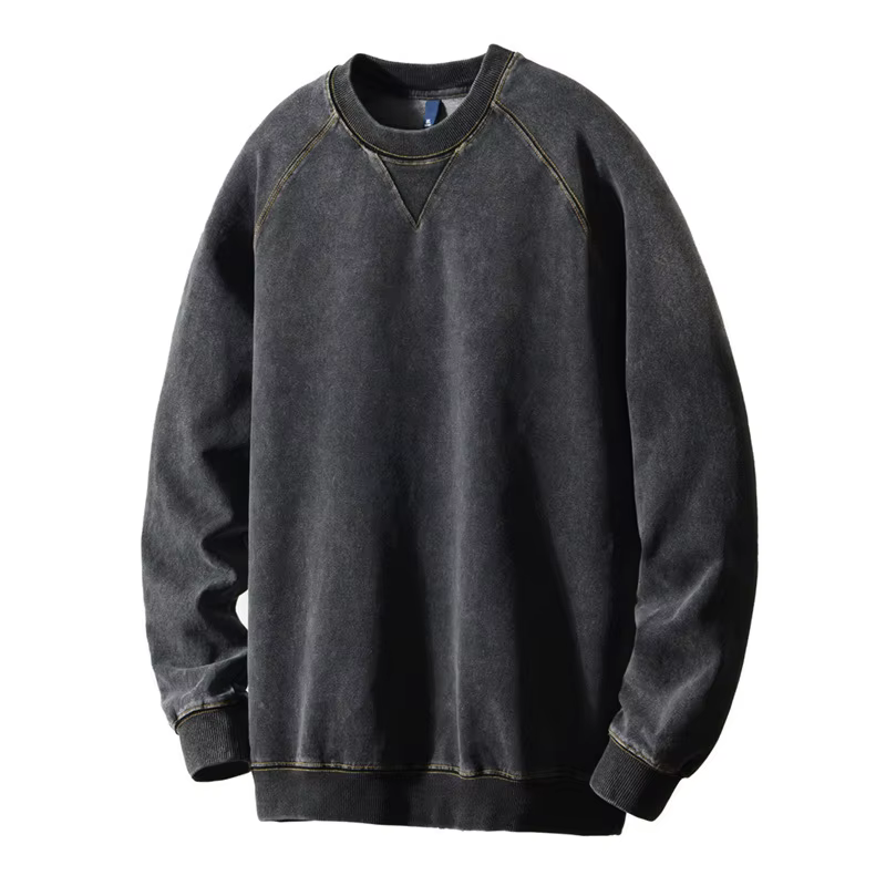 Sweat-shirt à capuche délavé style rétro américain pour homme, coupe décontractée, col rond, style d