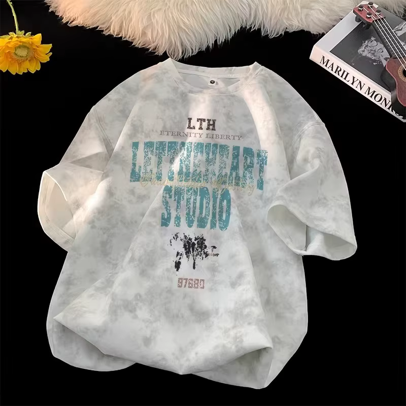 T-shirts imprimés tie-dye avec lettres pour hommes, collection été 2026 – Style vintage streetwear Y