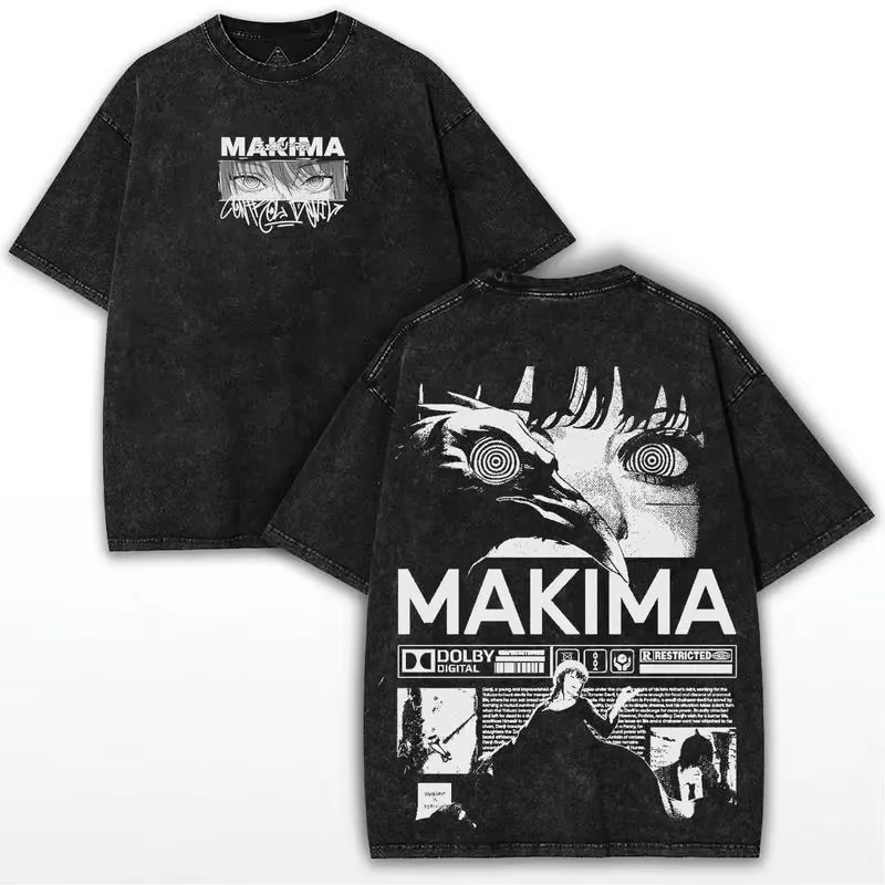 T-shirt Manga Chainsaw Man Makima pour Hommes et Femmes, T-shirt Vintage Lavé, Manches Courtes en Co