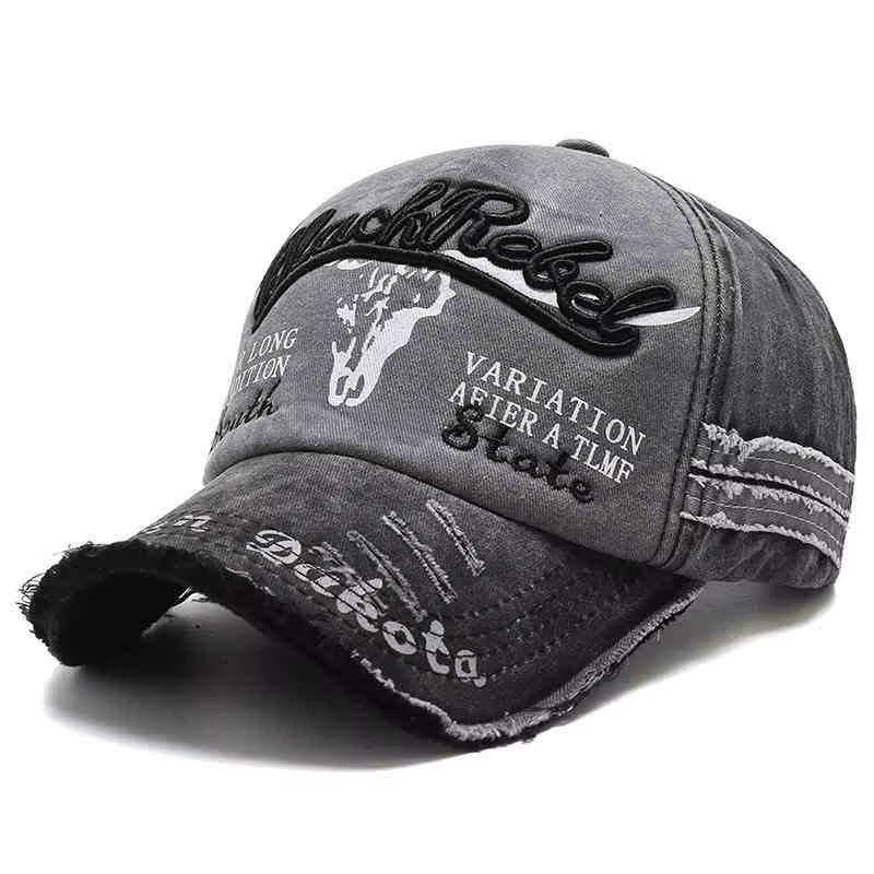 Chapeau tête de taureau pour hommes, lettres brodées, casquette de Baseball rétro lavée, ancienne Ve