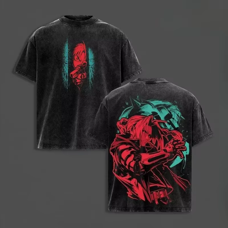 T-shirt imprimé Hot Anime Fullmetal Alchemist Edward Elric pour hommes et femmes, vêtements en coton