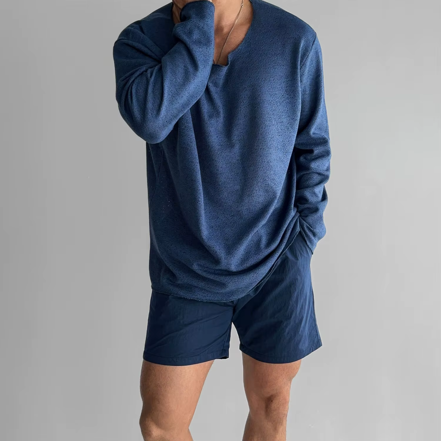 Sweat-shirt blanc ample à manches longues pour homme, col rond décontracté, style jeune et décontrac