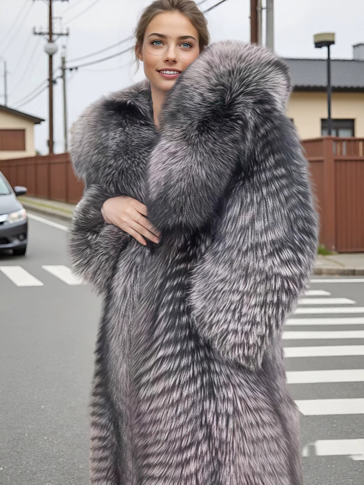 Femmes manteau d'hiver réel manteau de fourrure de renard x-long vêtements de luxe à capuche naturel