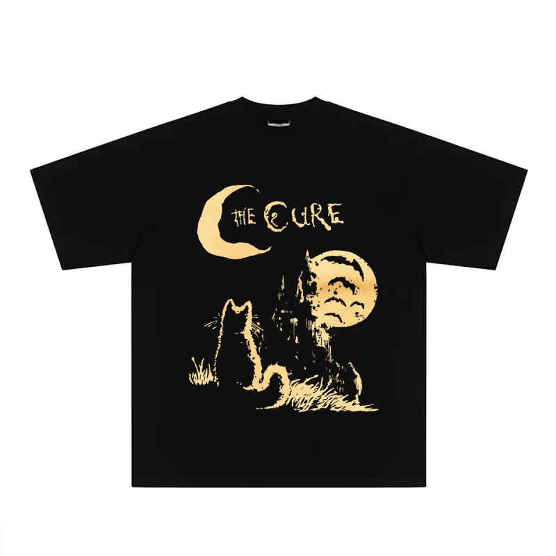 T-shirt imprimé du groupe de rock britannique The Cure, en pur coton, style rétro américain, avec un
