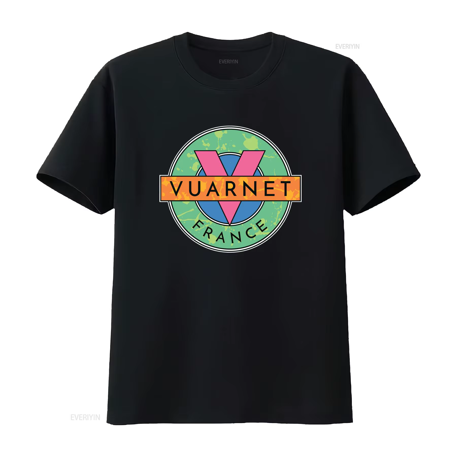 T-shirt homme Vuarnet France bleu marine avec logo coloré imprimé, tailles S à 3XL, style vintage dé