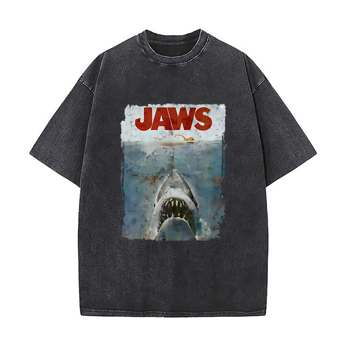 Jaws Fear Retro Thriller T-shirt d'été en coton rétro délavé pour hommes