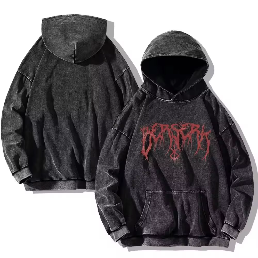 Berserk – sweat à capuche imprimé gothique pour hommes, Vintage, délavé, Hip Hop, Harajuku, décontra