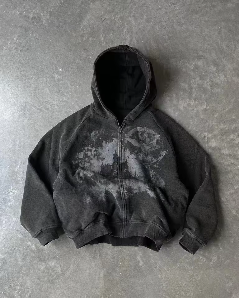 Sweat à capuche gothique Y2k pour hommes, Streetwear Hip Hop, Harajuku, motif gothique, fermeture éc