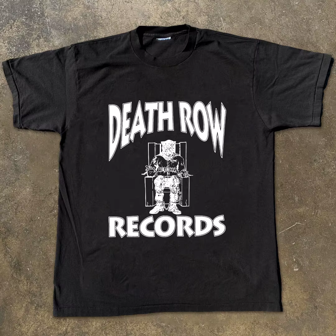DEATH ROW RECORDS – T-shirt à manches courtes pour jeunes, style hip-hop et rap, en coton épais, col
