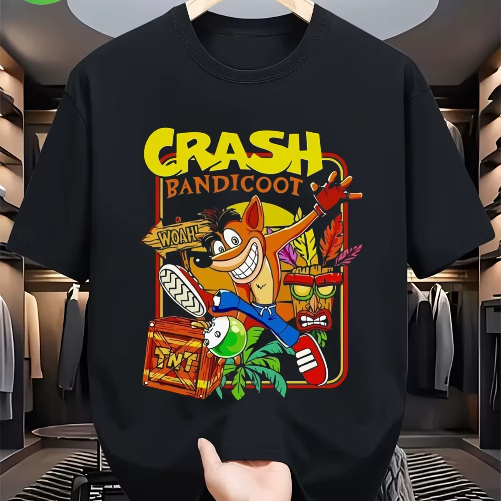 T-shirt graphique vintage Crash Bandicoot pour femmes et hommes, en coton, été, oversize, col rond, 