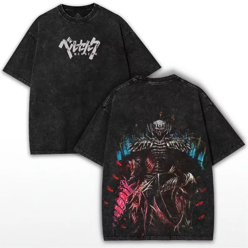 Japonais Manga Berserk imprimé T-shirt hommes femmes vêtements Vintage lavé surdimensionné T-shirt é