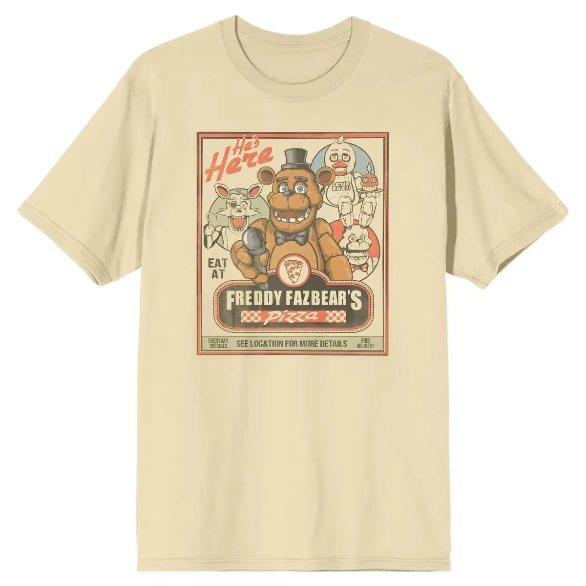 Jeux chauds hauts cinq nuits chez Freddy's Freddy Fazbear's Pizza T-Shirt Vintage à la mode à manche
