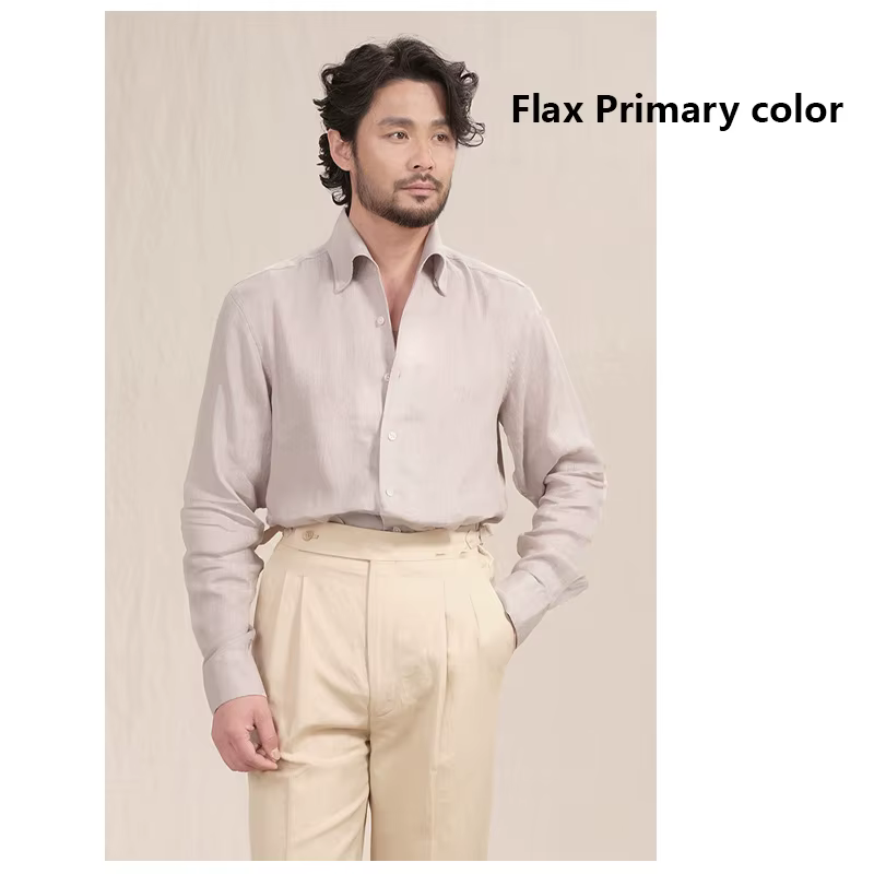 Chemise pour hommes haut de gamme en pur lin naturel - Blanc, simple, rafraîchissante, respirante et