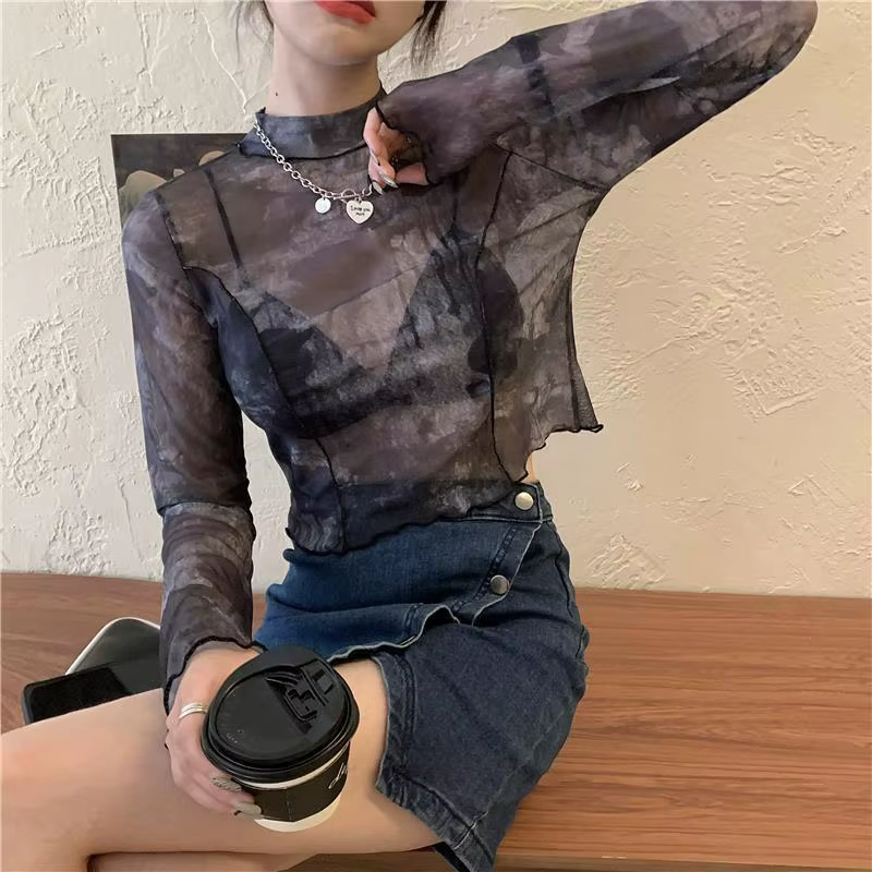 T-shirts à manches longues femmes cravate-teinture imprimé été résistant au soleil hauts courts mode
