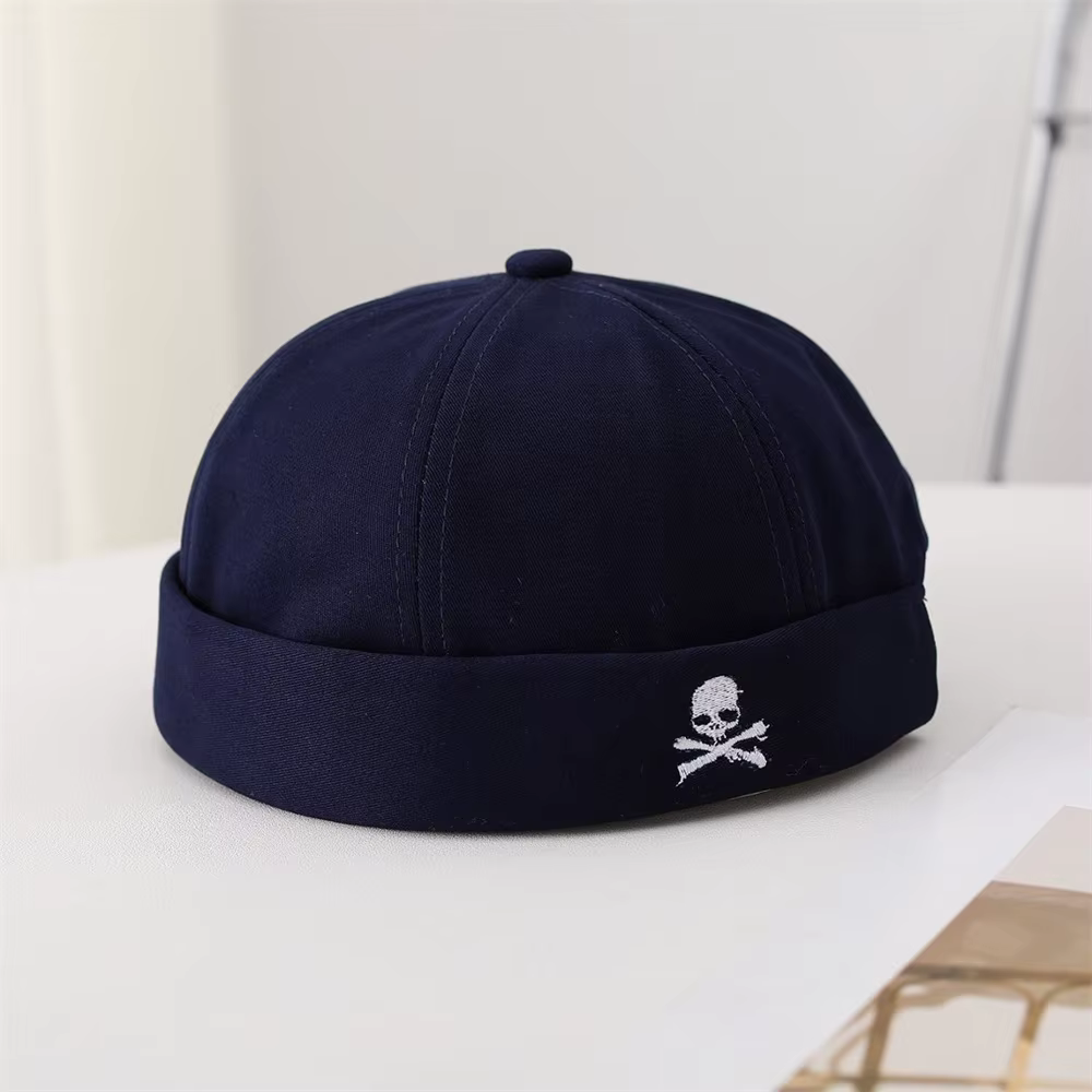 Casquettes Docker brodées motif crâne, chapeaux sans visière, casquettes de marin unies unisexe, bon