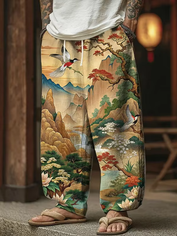 Nouveau pantalon décontracté et sportif style gothique japonais à imprimé encre 3D, coupe droite amp