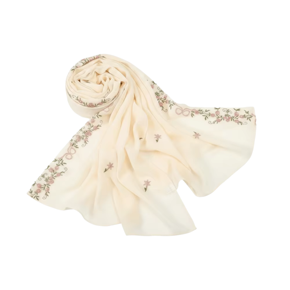 Accessoires vestimentaires : Foulard uni à motif floral, en maille fine, style ethnique, longue écha