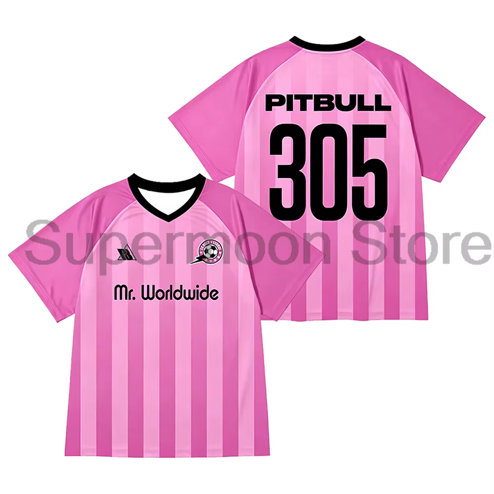 T-shirt Pitbull Mr Worldwide 305 Pink Jersey I'm Back Tour 2026, col en V, manches courtes, pour fem