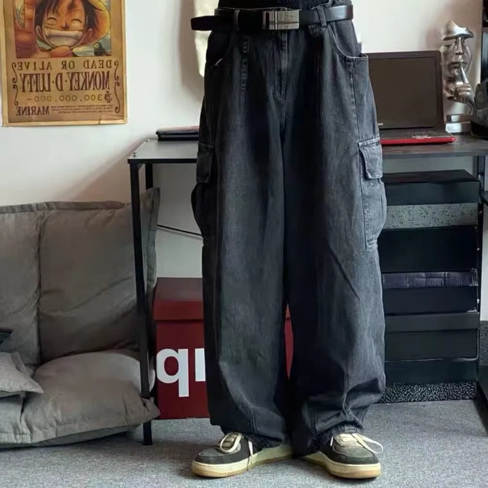 Jean Baggy surdimensionné pour hommes, pantalon Cargo coréen noir large, Streetwear Hip Hop Harajuku