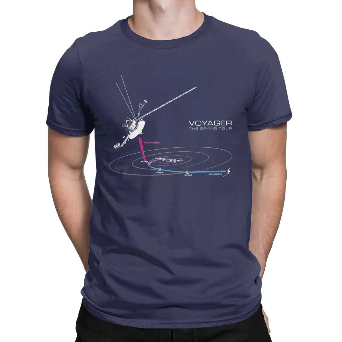 VOYAGER-T-shirt manches courtes col rond homme, humoristique, 100% coton, The Grand Tour Space, Inte