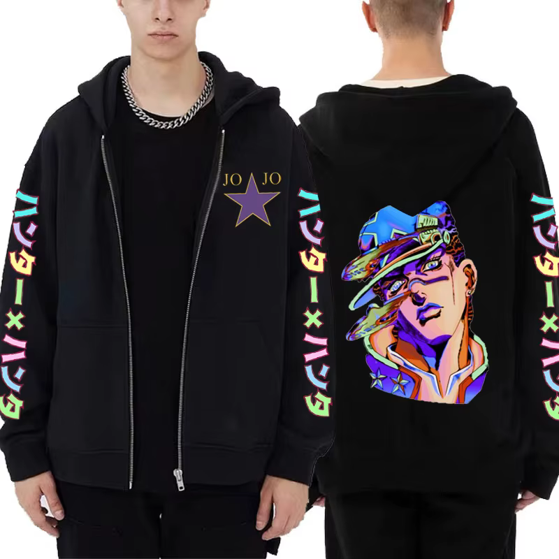 JoJo's Bizarre Adventure Anime à capuche hommes femmes chaud Manga sweat à capuche avec fermeture éc
