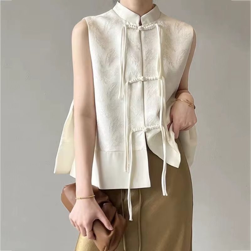 Mode chinois Tang Style haut Sexy sans manches chemise pour femme vêtements traditionnels chinois Ja