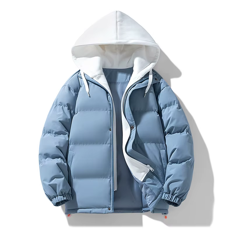 Doudoune épaisse à capuche pour homme, style faux deux-pièces, coupe décontractée, chaude, pour l'hi