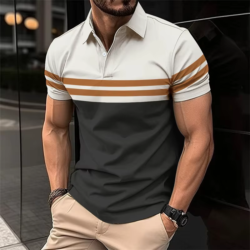 Polo à rayures colorées pour hommes, T-shirts imprimés 3D motifs feuilles exquises, hauts décontract