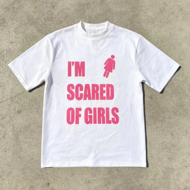 T-shirt graphique unisexe Y2K Hip Hop oversize pour homme, motif « Scared of Girls », manches courte