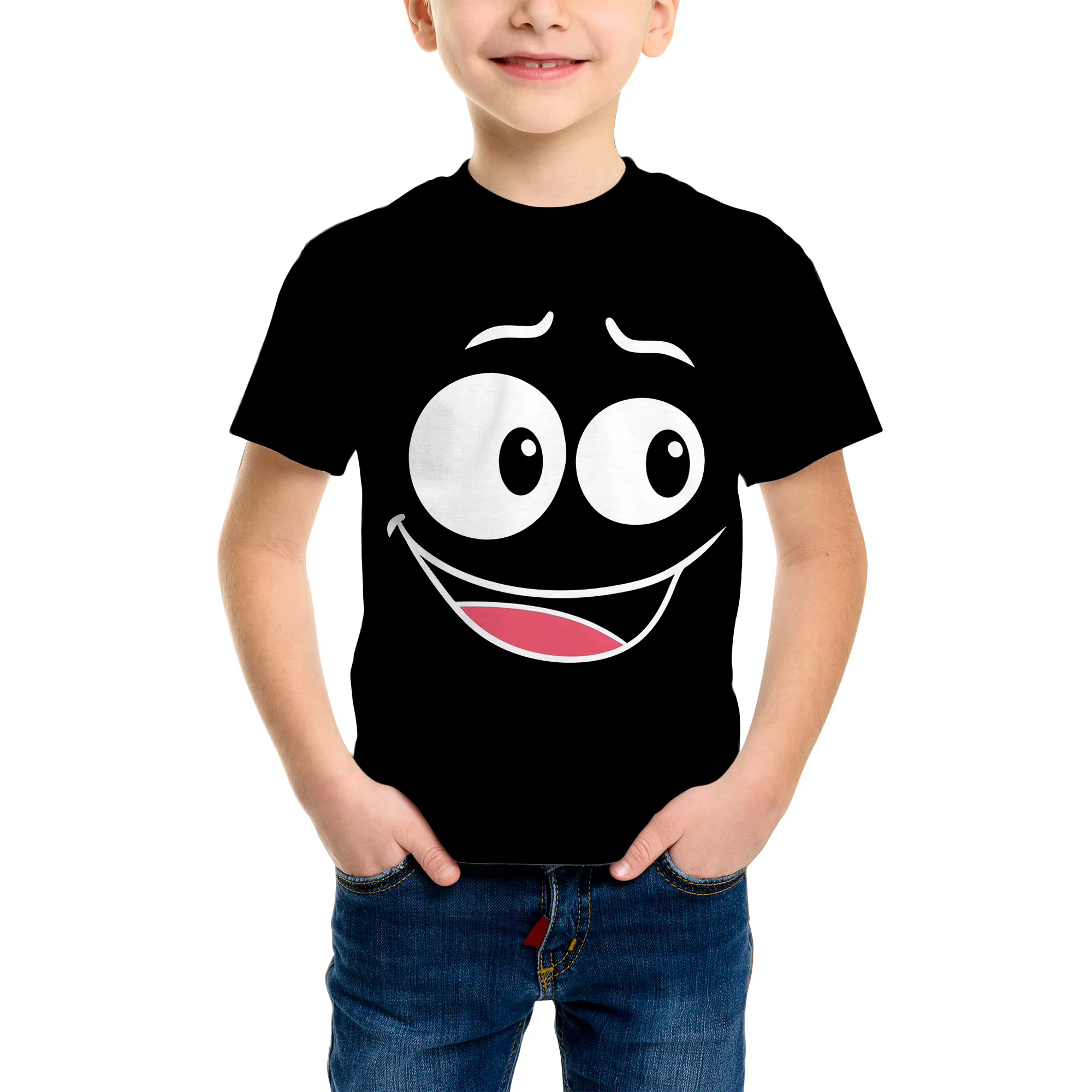 T-shirt unisexe tendance pour enfants 2025, imprimés amusants de dessins animés et d'émoticônes, man
