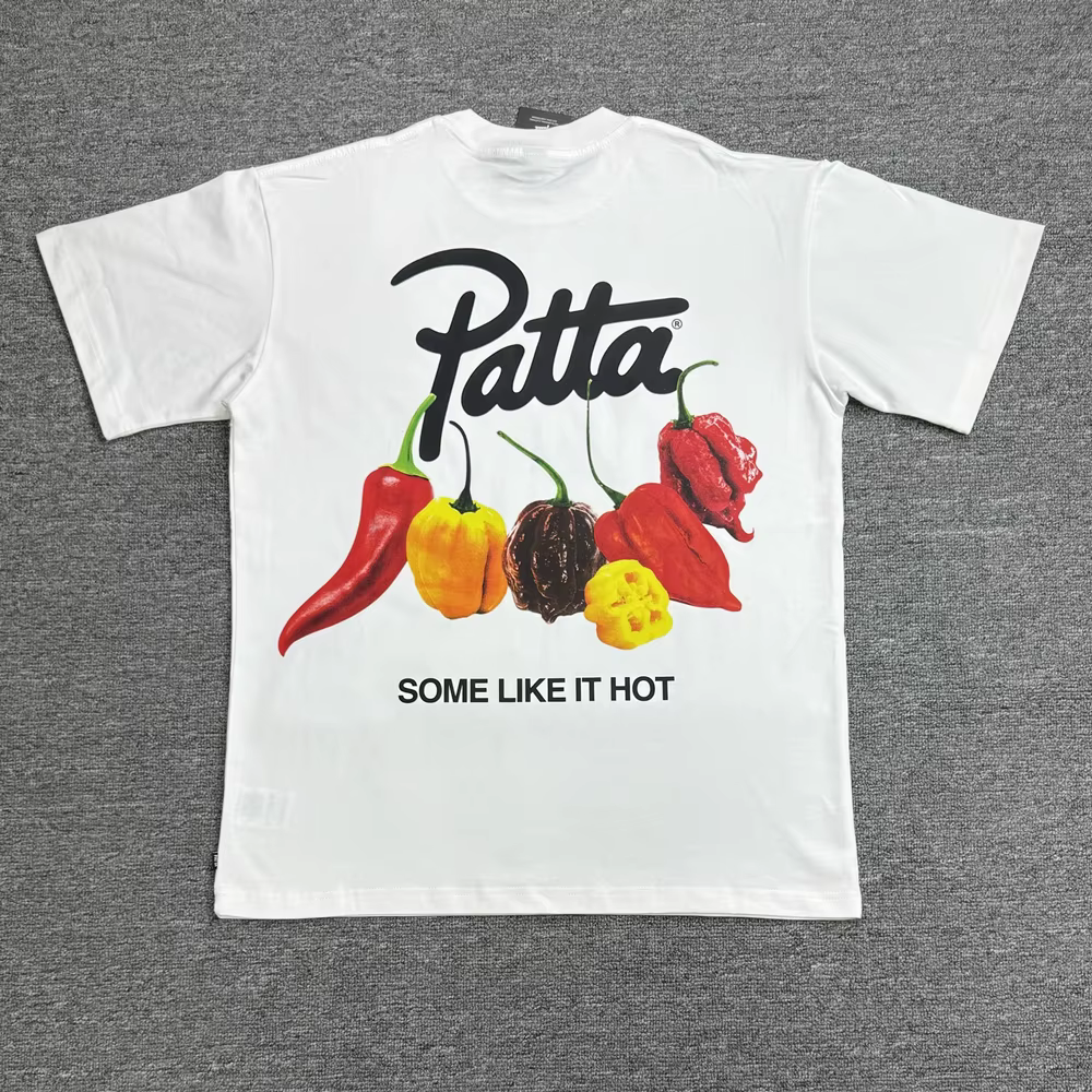 Patta T-shirt surdimensionné imprimé Chili pour hommes et femmes, noir et blanc