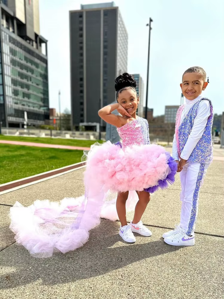 Robe à fleurs de luxe pour filles, paillettes scintillantes, perles, volants, robe d'anniversaire av