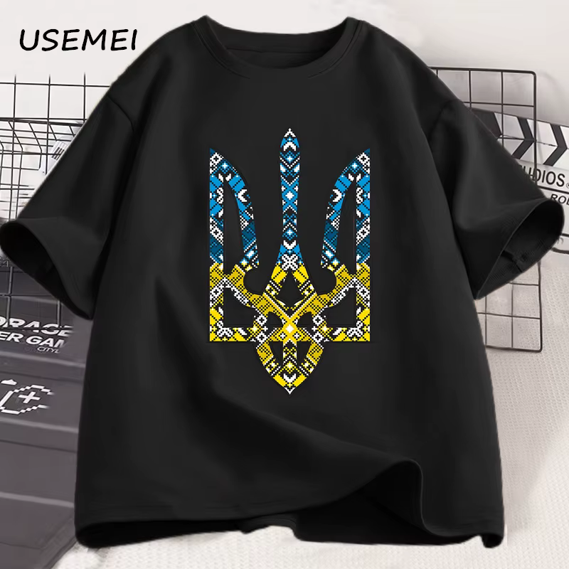 Ukraine emblème imprimé T-shirt hommes femmes col rond décontracté hauts t-shirts ukrainien Trident 