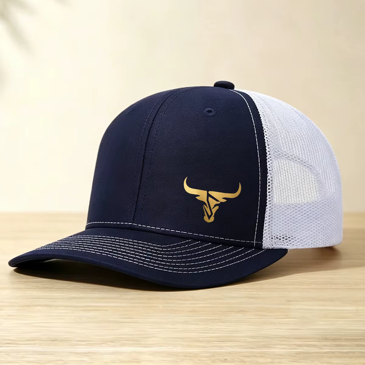 Casquette de baseball respirante en maille avec imprimé tête de bœuf doré, casquette de baseball à d
