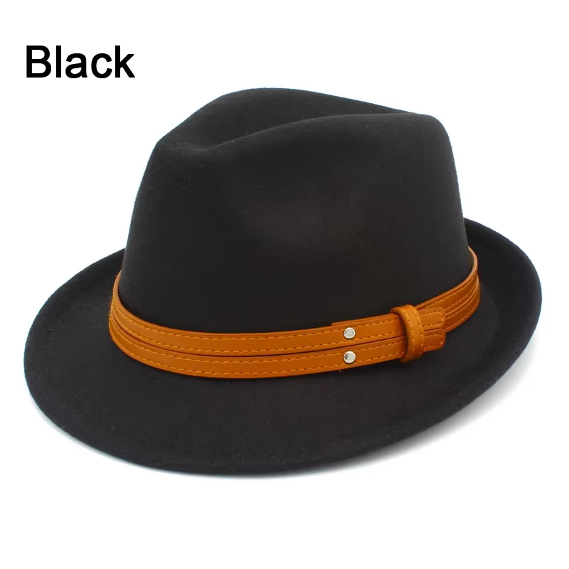 Fedora chapeaux Cowboy chapeau laine casquettes Trilby cuir ceinture Fedoras chapeau court bord armé