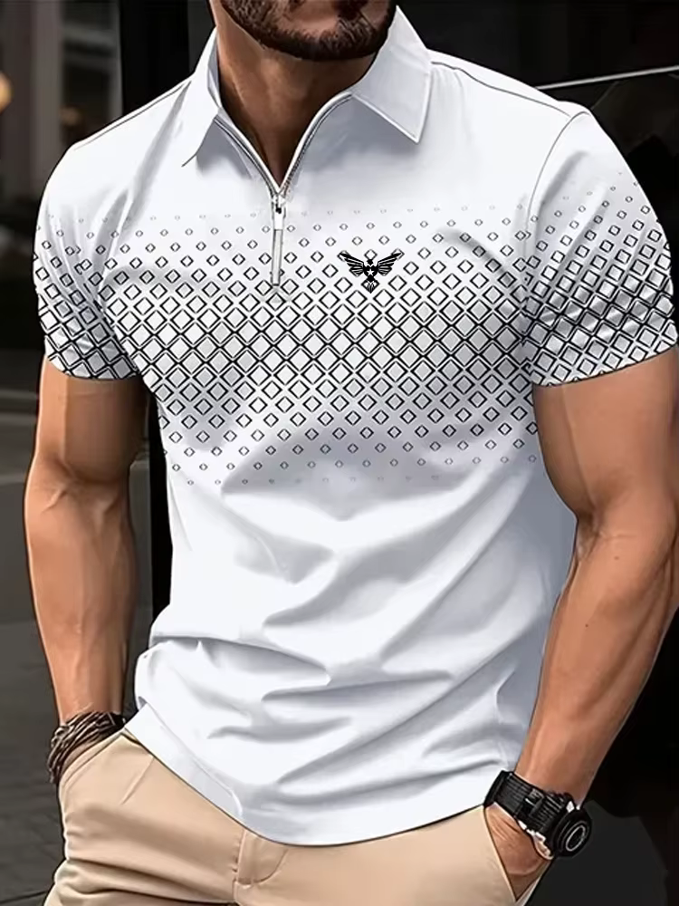Polo de golf zippé à manches courtes pour hommes, chemise décontractée à carreaux, sports et plein a