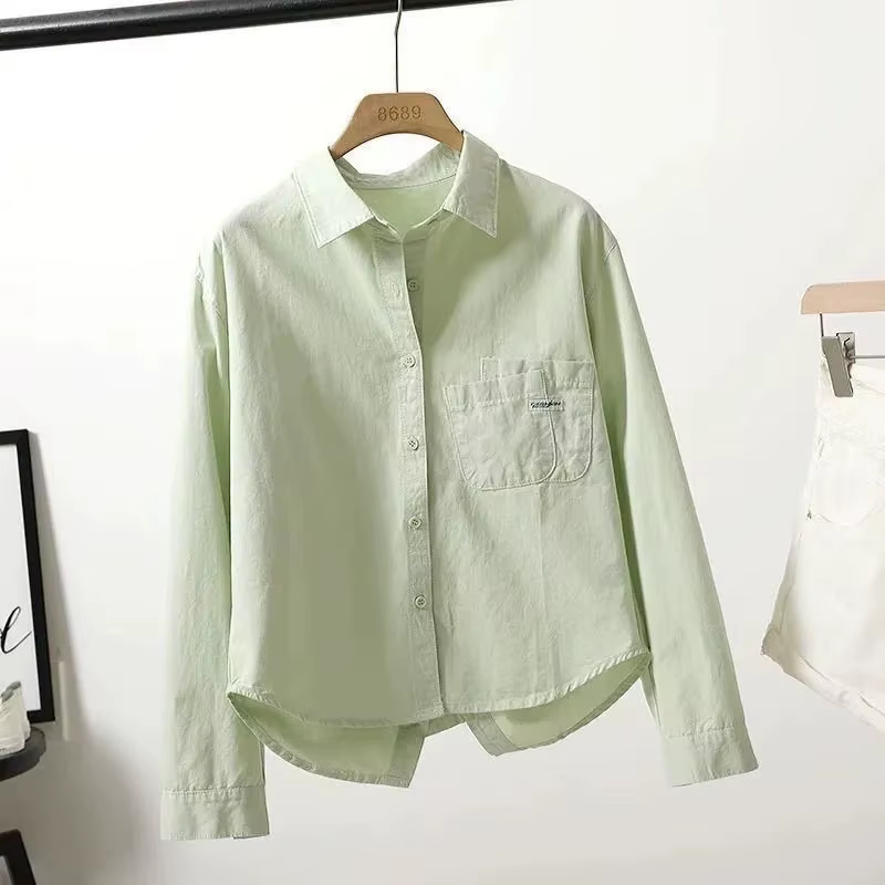 Chemise en coton pour femmes, nouveau manteau, poche pliée au dos, veste courte fendue, loisirs coré
