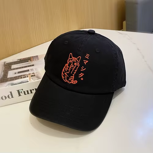 Casquette de baseball brodée de chat pour femme, haut souple, visière décontractée, rétro, personnal