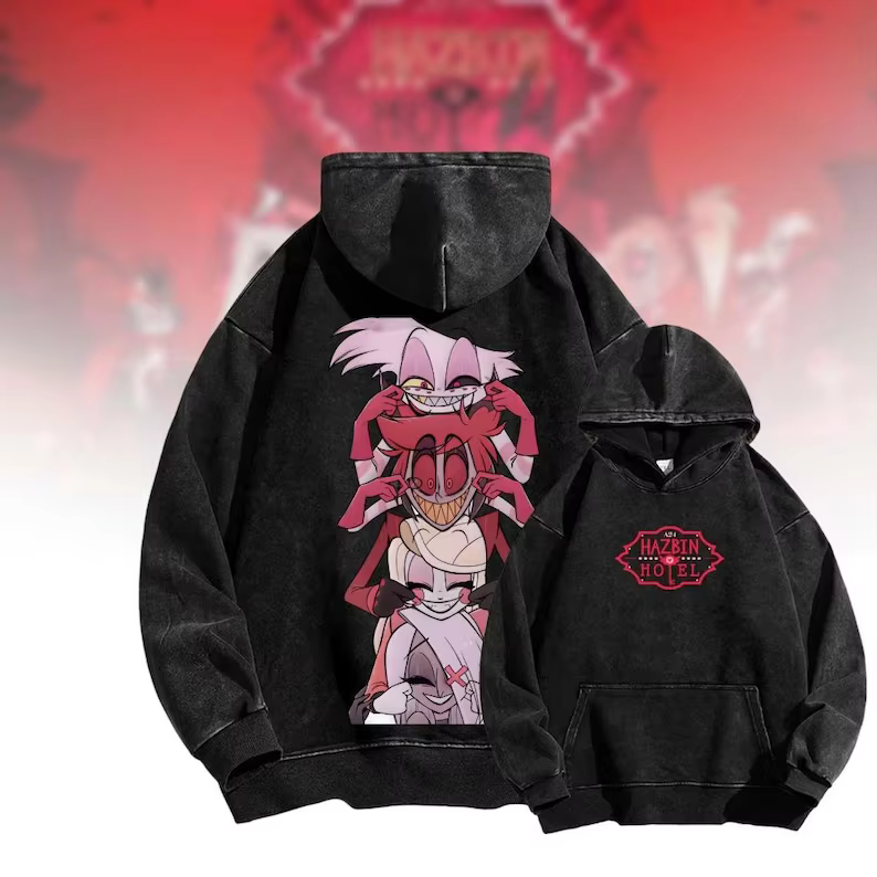 Hazbin hôtel Alastor Anime sweats à capuche hommes femmes vêtements Manga imprimé Vintage lavé Stree