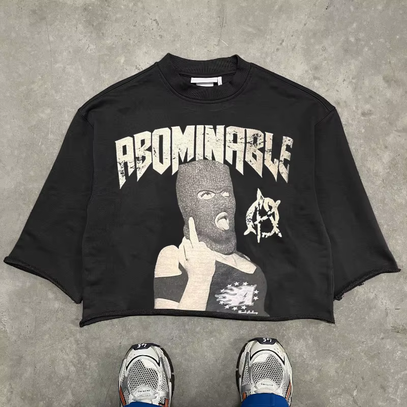 2025 été américain High Street rétro gravé imprimé coton à manches courtes T-shirt hommes gothique H