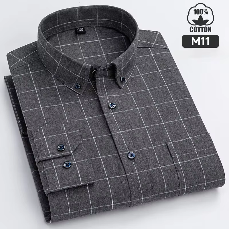Grande taille 100% chemises à manches longues pour hommes décontracté coupe ajustée formelle chemise