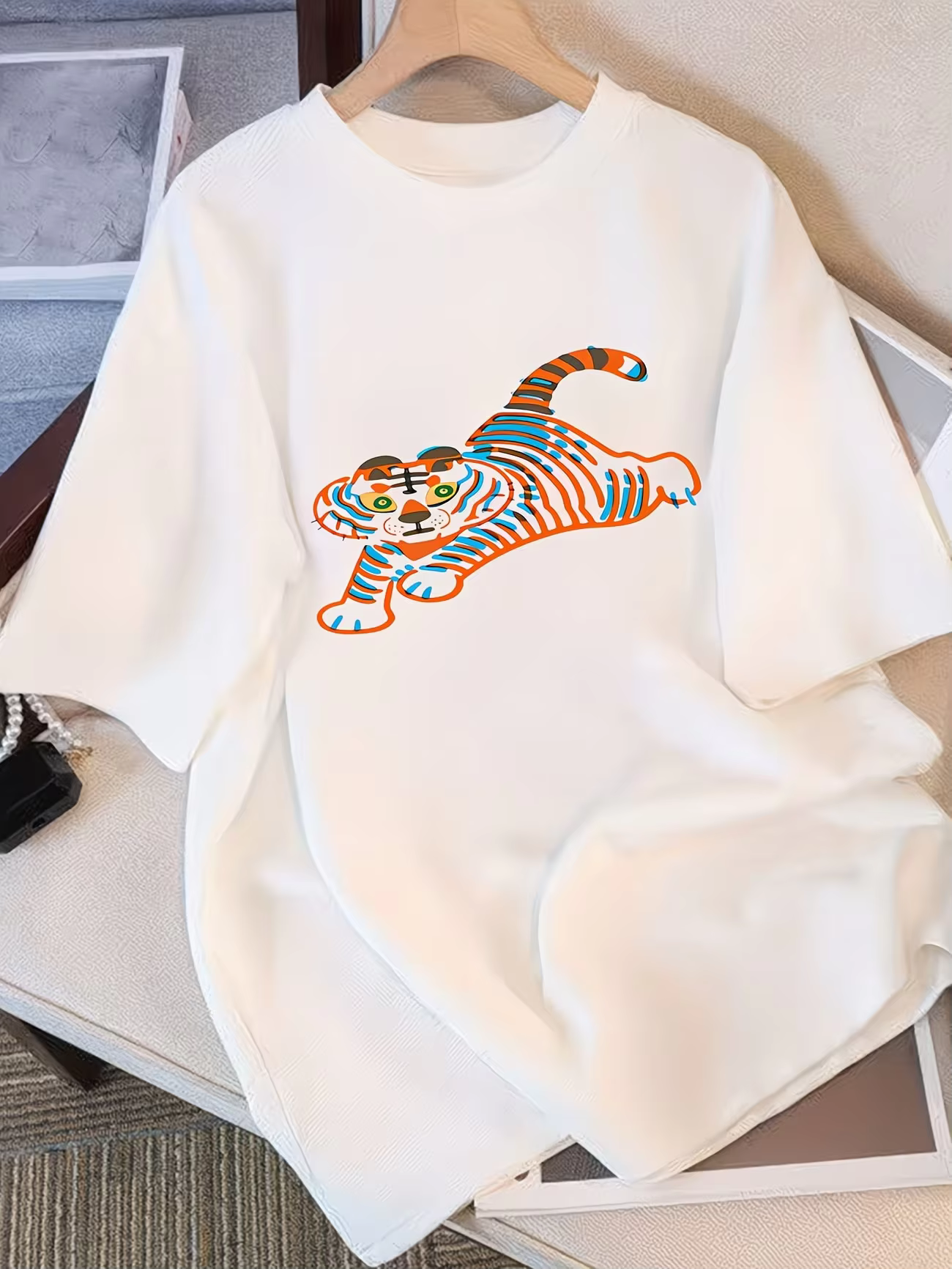 T-shirt graphique Tigre, motif animal amusant, esthétique rétro, streetwear Harajuku, haut décontrac