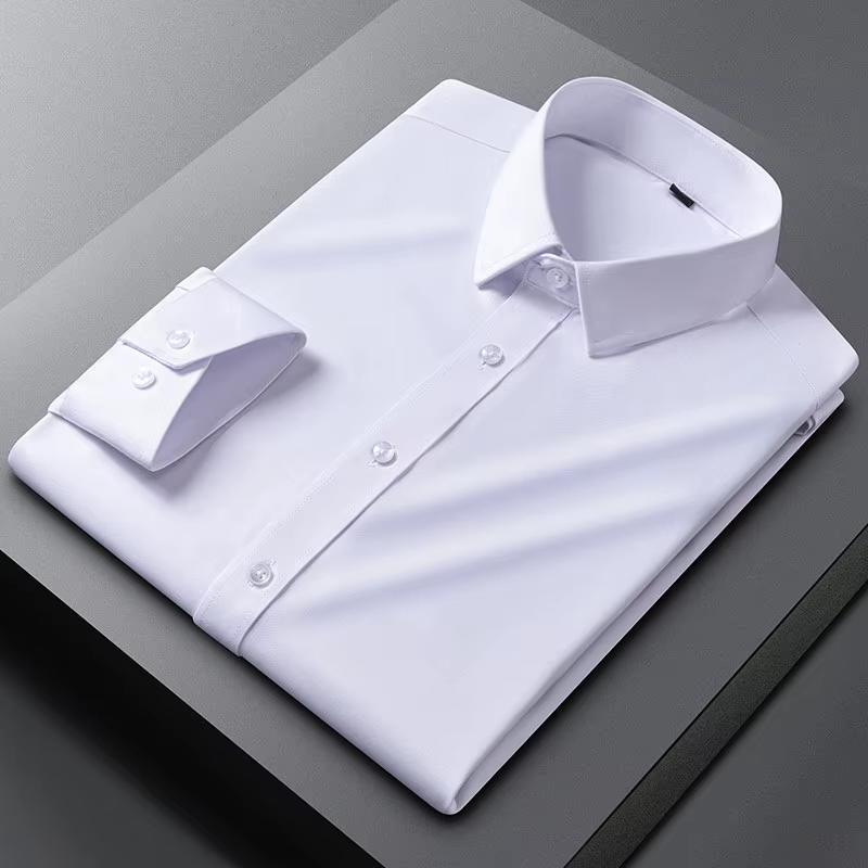 Chemise homme à manches longues, haute élasticité, infroissable, style business casual, couleur unie
