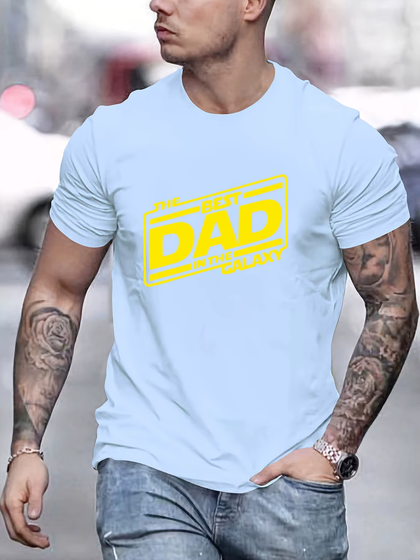 T-shirt manches courtes homme, estival et décontracté, avec le meilleur papa de la galAct imprimé