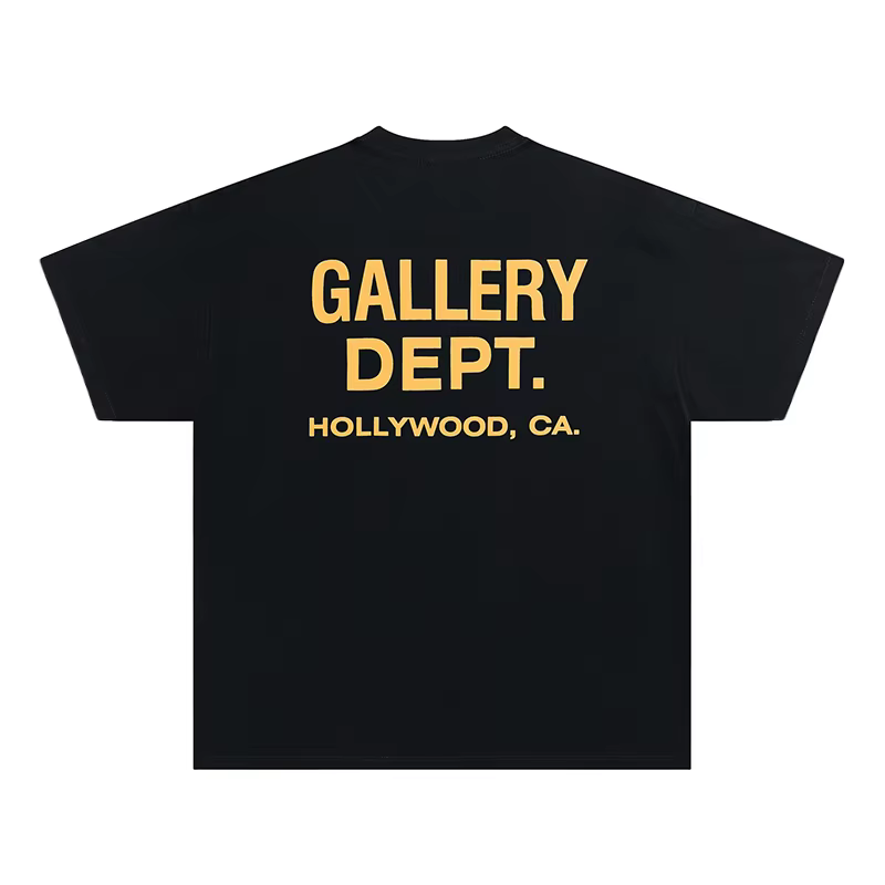 GALLERY DEPT. pour hommes T-shirt noir et jaune imprimé HOLLYWOOD CA, surdimensionné, en coton, stre
