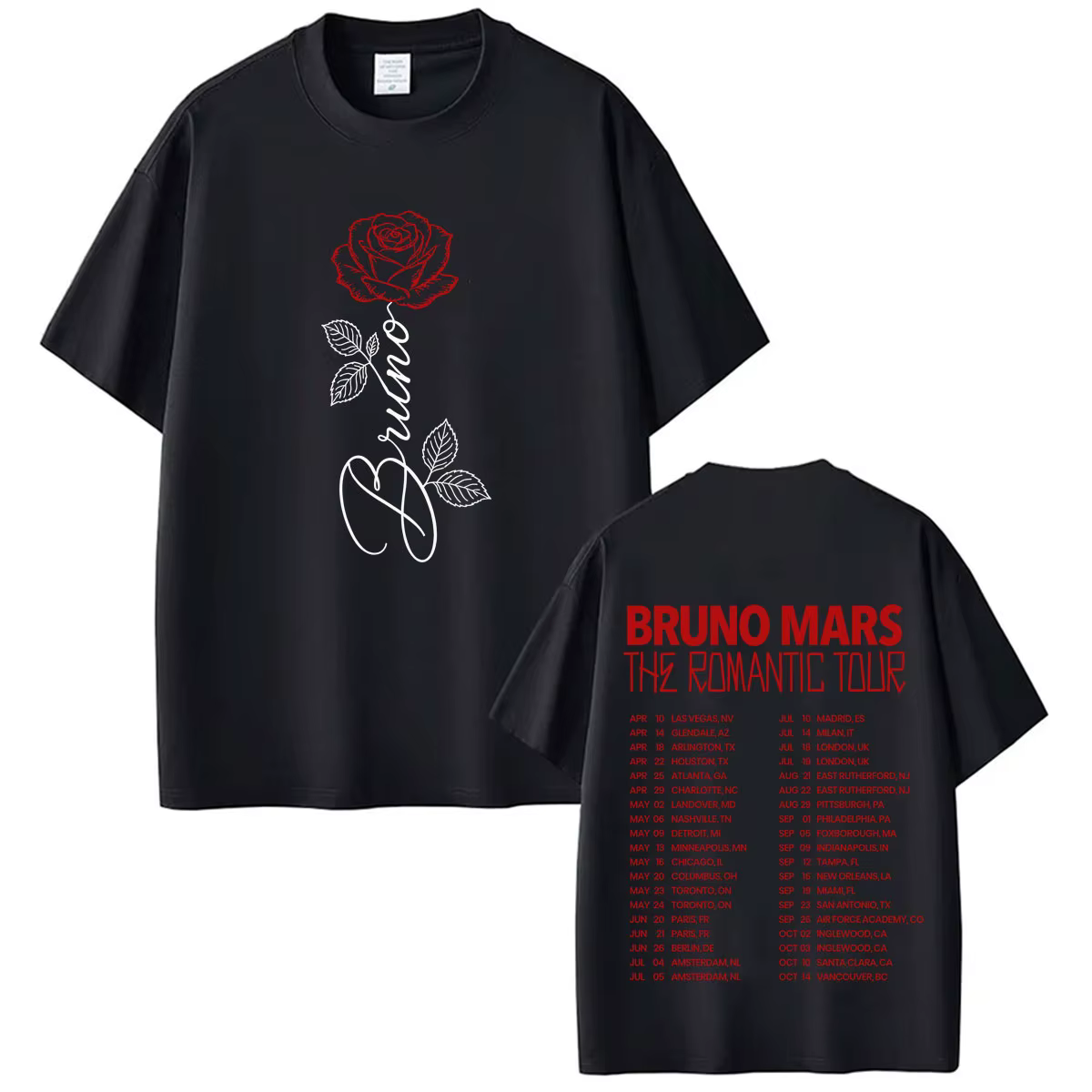 Bruno Mars The Romantic Tour 2026 T-shirt imprimé pour homme et femme, vêtements à la mode, T-shirts