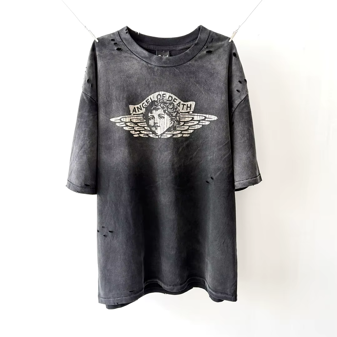 T-shirts imprimés Saint x Death Angel 2026ss pour femmes et hommes, T-shirts vintage déchirés et dél